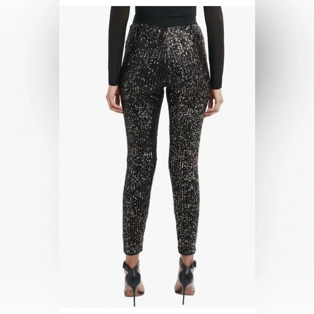 BCBGMAXAZRIA 2UX7P13 Gunmetal  High Waisted Sequin Leggings NWT
